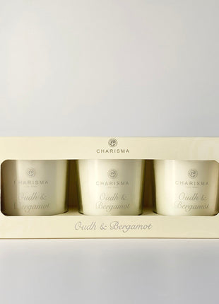 Charisma Luxury Scented 3x Candle set oudh & Bergamot