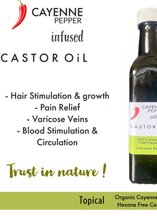 Cayenne Pepper Infused Castor Oil 250ml (Hexane Free)