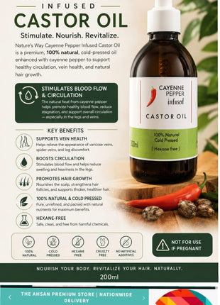Cayenne Pepper Infused Castor Oil 250ml (Hexane Free)