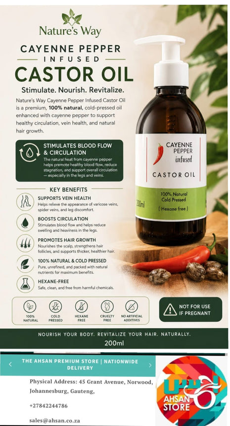 Cayenne Pepper Infused Castor Oil 250ml (Hexane Free)