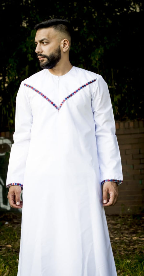 White Ahsan Omani With Stripe