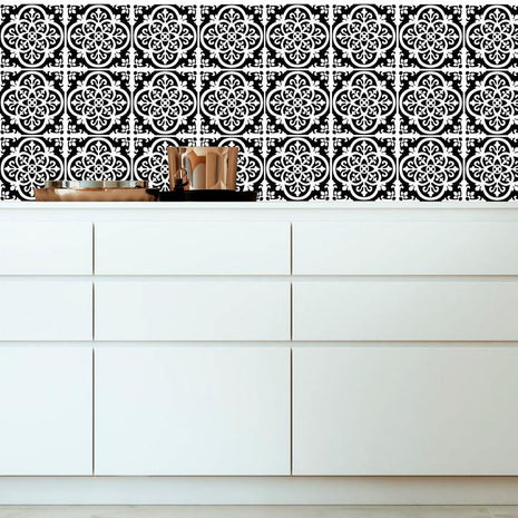 Floral Black - vinyl wall tiles