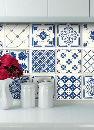 Delft - Antique Blue vinyl wall tiles