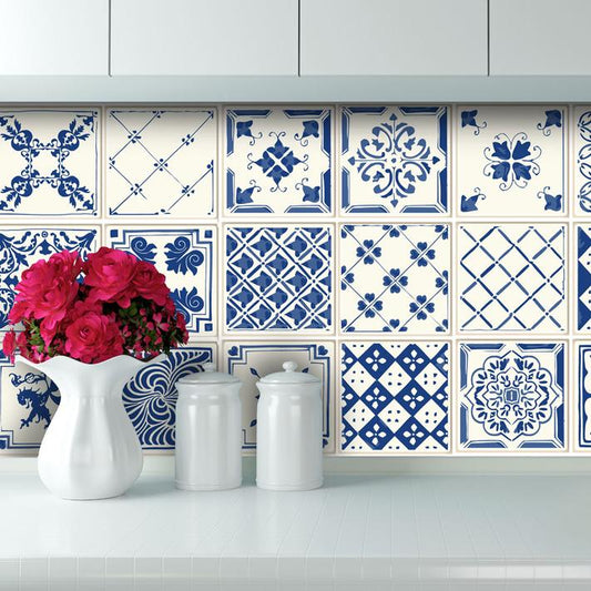Delft - Antique Blue vinyl wall tiles