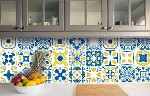 Delft - Blue & Yellow vinyl wall tiles