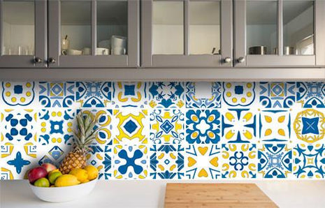 Delft - Blue & Yellow vinyl wall tiles